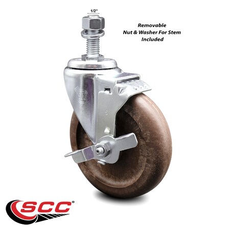 Service Caster 5 Inch High Temp Glass Filled Nylon 1/2 Inch Threaded Stem Caster with Brake SCC-TS20S514-GFNSHT-TLB-121315